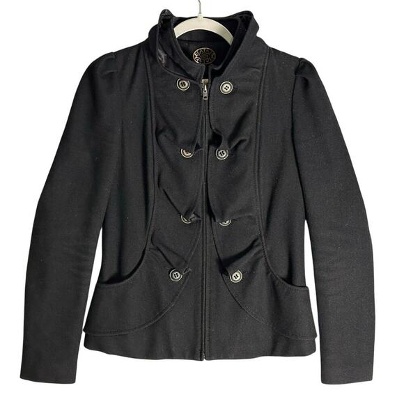 Idra Anthropologie Sz 4 Recycled Wool Blend Ruffle Front Coat Military‎ Neutral - Picture 1 of 12